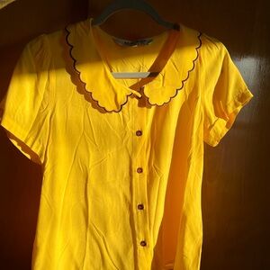 NWOT Bright Yellow Button Down Shirt with Scalloped Collar